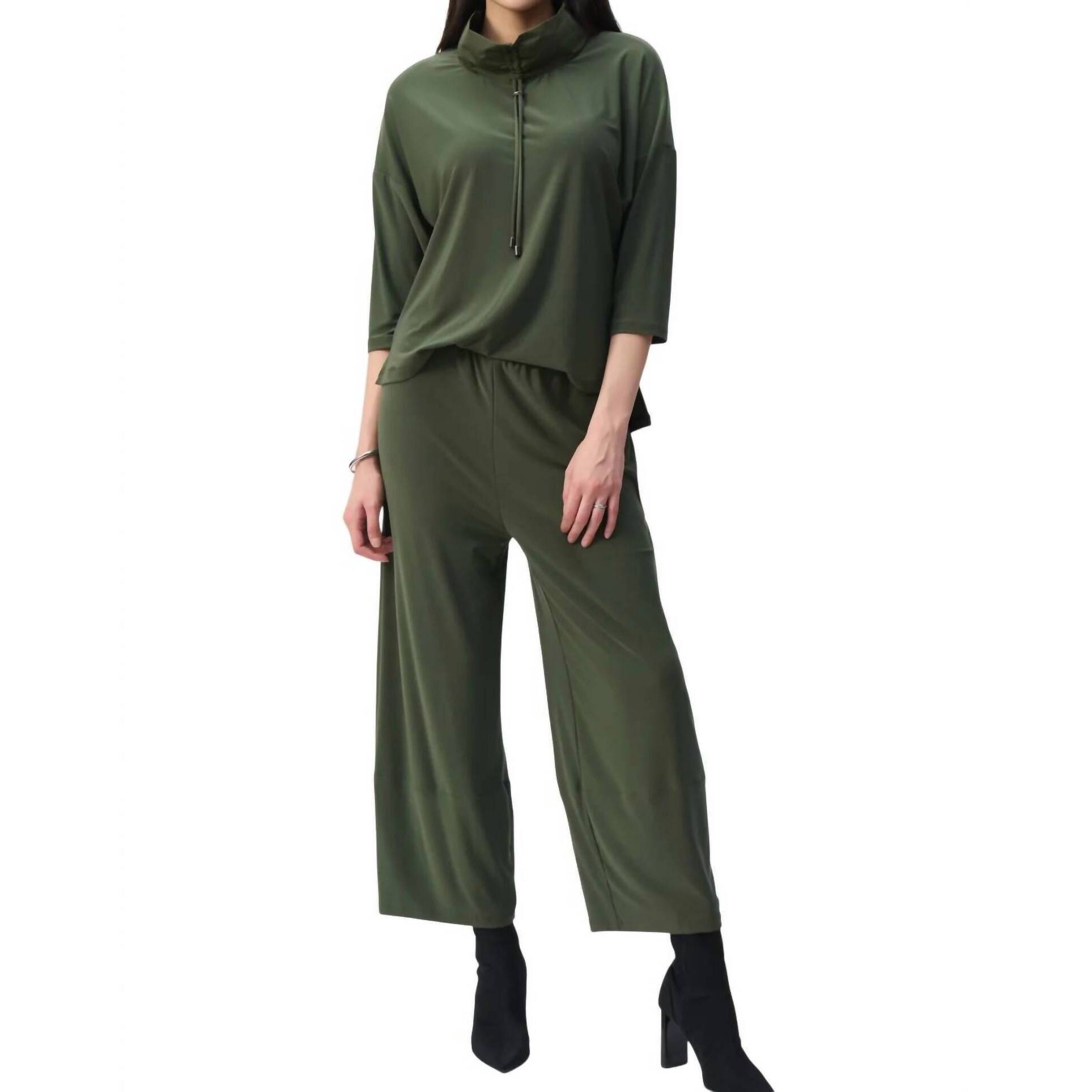 New Joseph Ribkoff Cropped Knit Jumpsuit In Iguana